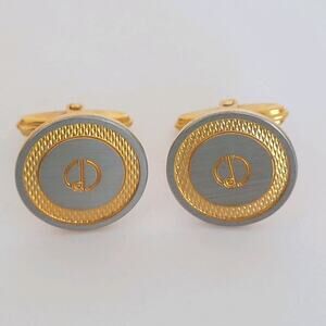 Dunhill D Cufflinks Gold Silver Tone Logo Round Designer Vintage Retro Bullet
